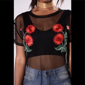 Mesh Floral Embroidered Tank Top